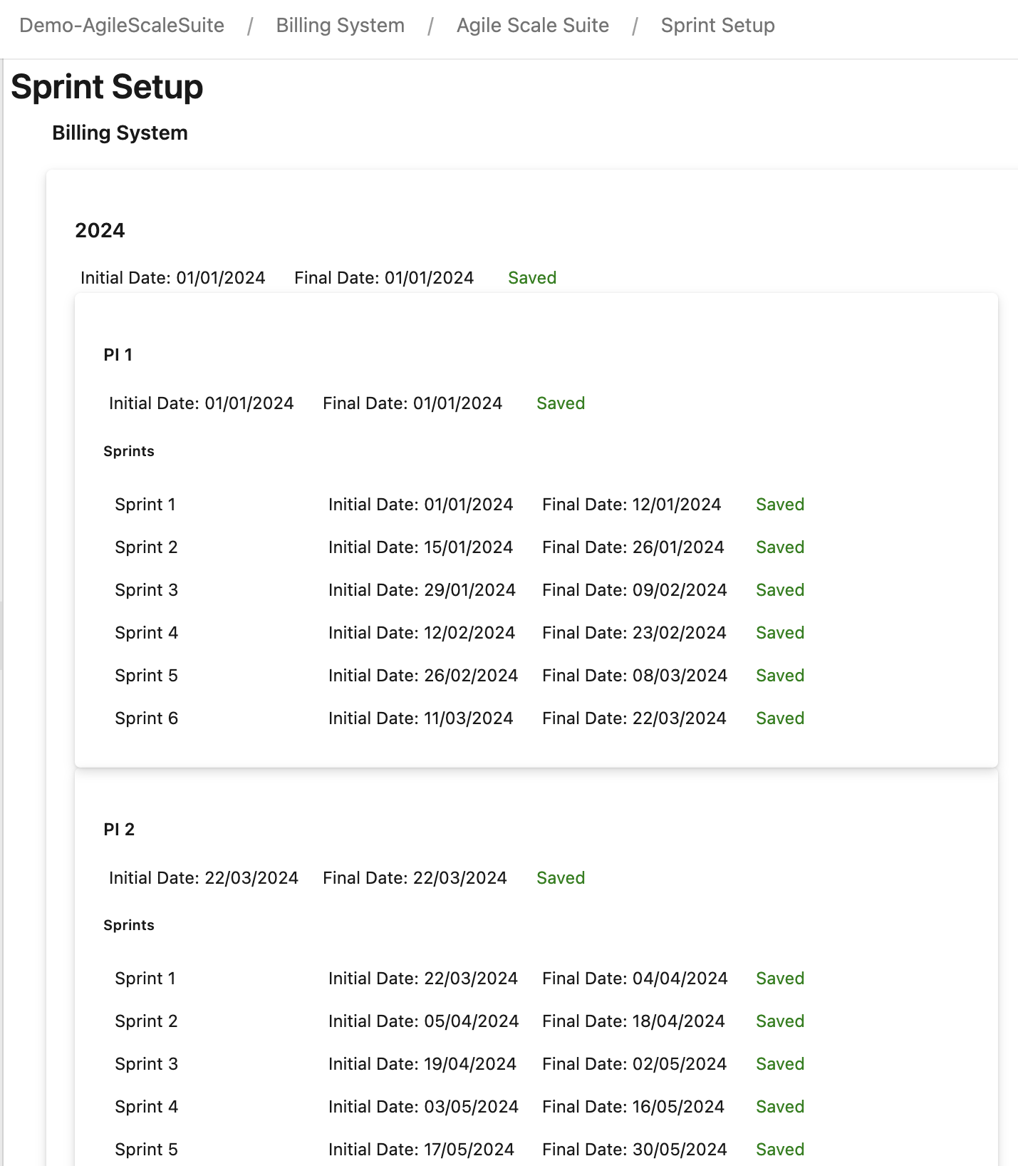 Sprint Setup Summary